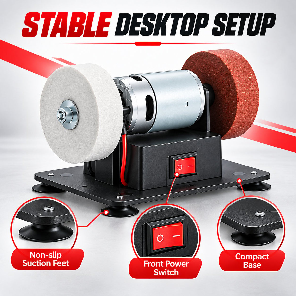 100W Mini Bench Grinder – Variable Speed & Dual Grinding Wheels for Sharpening, Deburring and DIY Projects